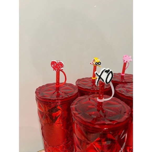 Starbucks 24oz Tumbler Red Diamond Prism Crystal, W/ Valentines Day Straw Topper - Picture 4 of 5